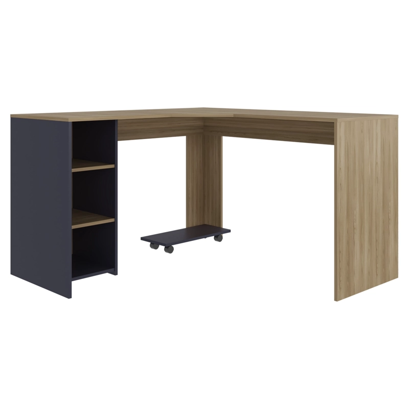 ESCRITORIO EN L BAGGIO FRESNO Y KRONOS AZUL 76,5X130X130 CM - 1