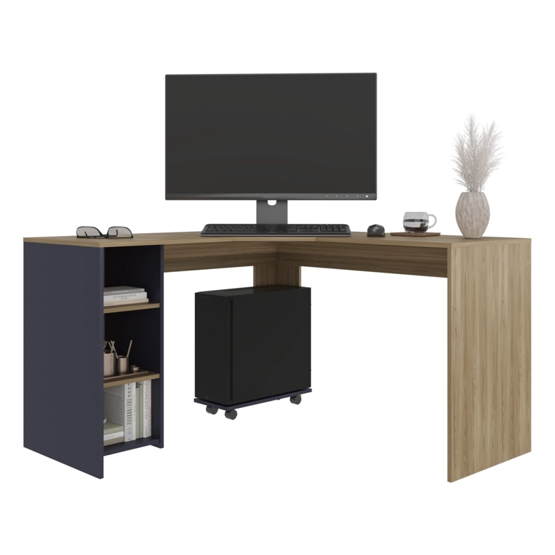 ESCRITORIO EN L BAGGIO FRESNO Y KRONOS AZUL 76,5X130X130 CM - 3