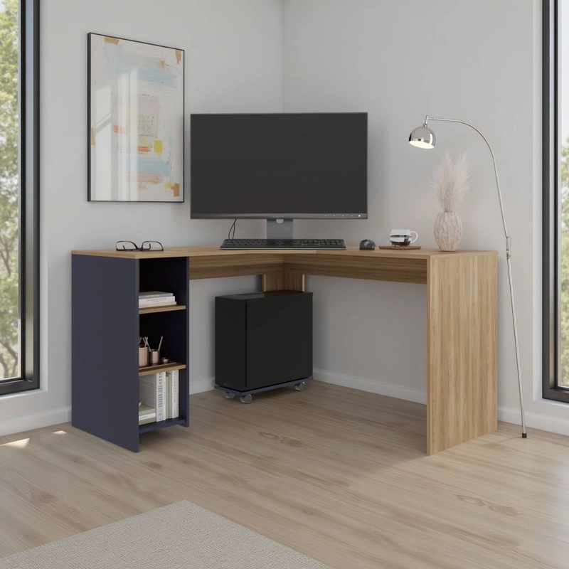 ESCRITORIO EN L BAGGIO FRESNO Y KRONOS AZUL 76,5X130X130 CM - 5