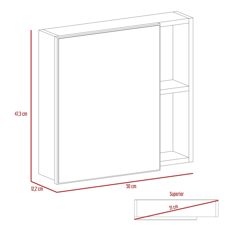 BOTIQUIN PARA BAÑO OMARI 47.3X50X12.2 CM BLANCO CON ESPEJO - 7