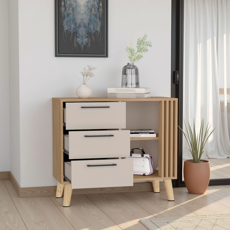 COMODA 3 CAJONES VANCE ECO 64,4X80X35 CM FRESNO EUROPEO Y CAPRI - 6