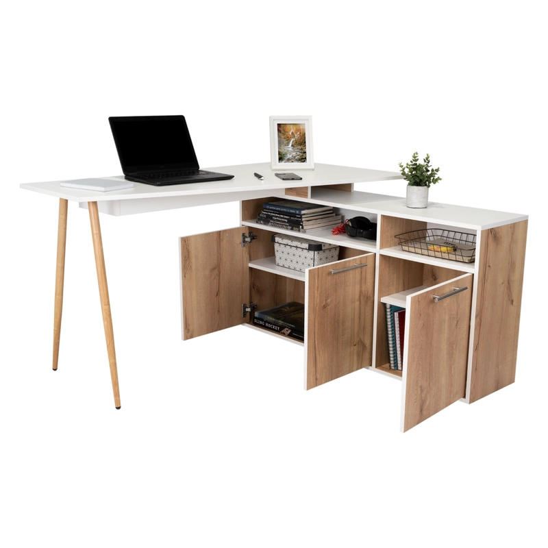 ESCRITORIO EN L 3 PUERTAS SINGAPUR 72,5X130X120 CM DUNA Y BLANCO - 4