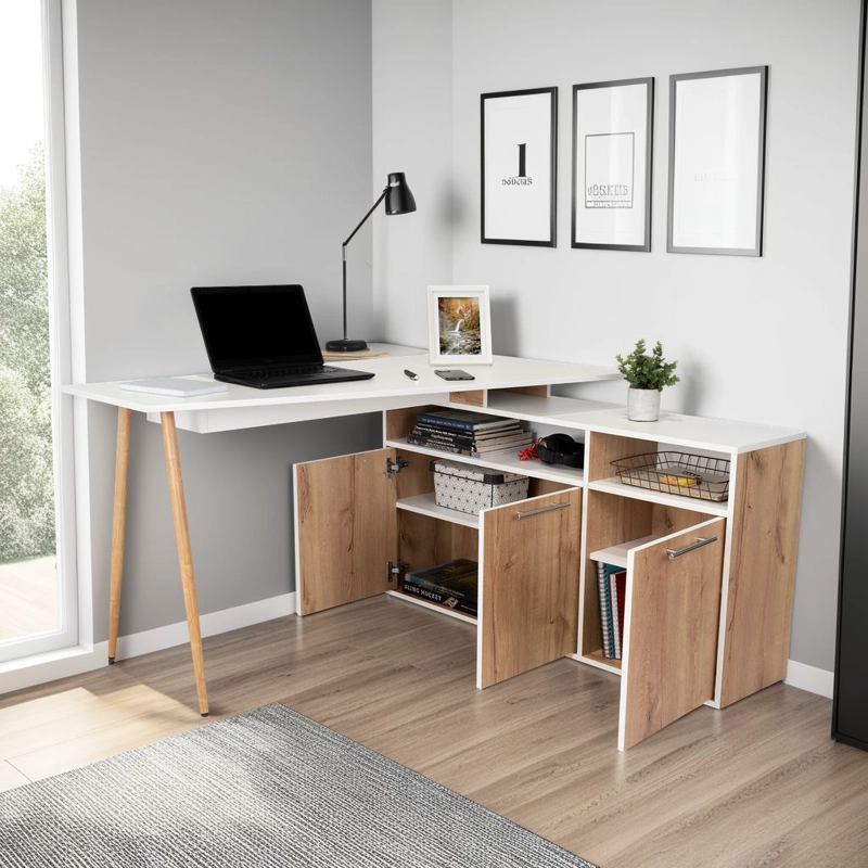 ESCRITORIO EN L 3 PUERTAS SINGAPUR 72,5X130X120 CM DUNA Y BLANCO - 6