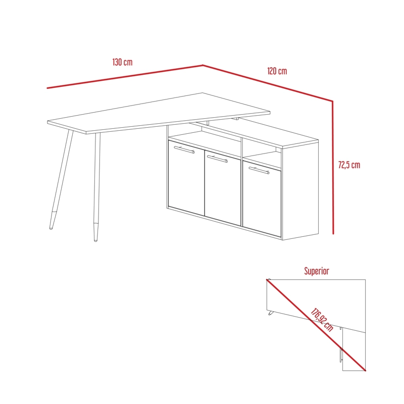 ESCRITORIO EN L 3 PUERTAS SINGAPUR 72,5X130X120 CM DUNA Y BLANCO - 7