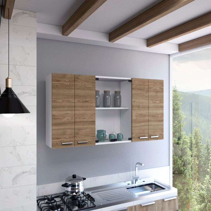 MUEBLE DE COCINA MURAL 150X60X31,5 CM MIEL Y BLANCO 6 PUERTAS - 5