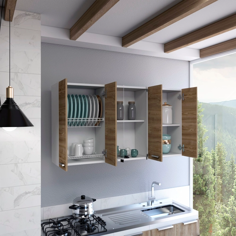 MUEBLE DE COCINA MURAL 150X60X31,5 CM MIEL Y BLANCO 6 PUERTAS - 6