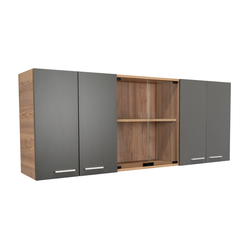 MUEBLE DE COCINA MURAL 150X60X31,5 CM MIEL Y PLOMO 6 PUERTAS - 1