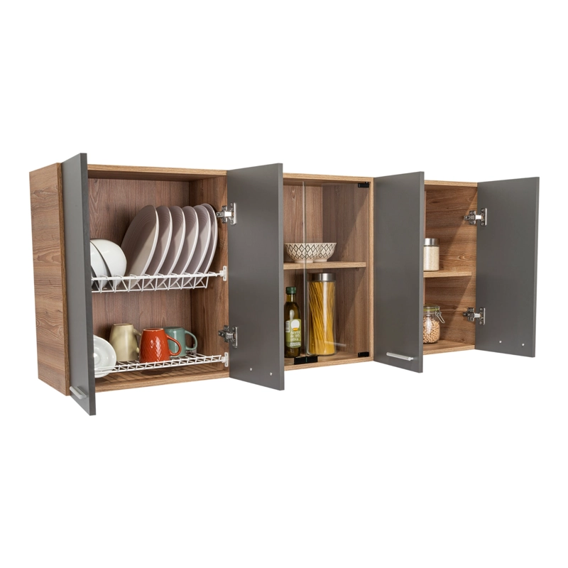 MUEBLE DE COCINA MURAL 150X60X31,5 CM MIEL Y PLOMO 6 PUERTAS - 4