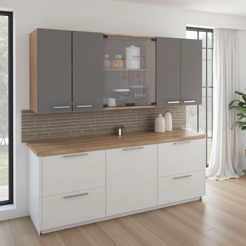 MUEBLE DE COCINA MURAL 150X60X31,5 CM MIEL Y PLOMO 6 PUERTAS - 6
