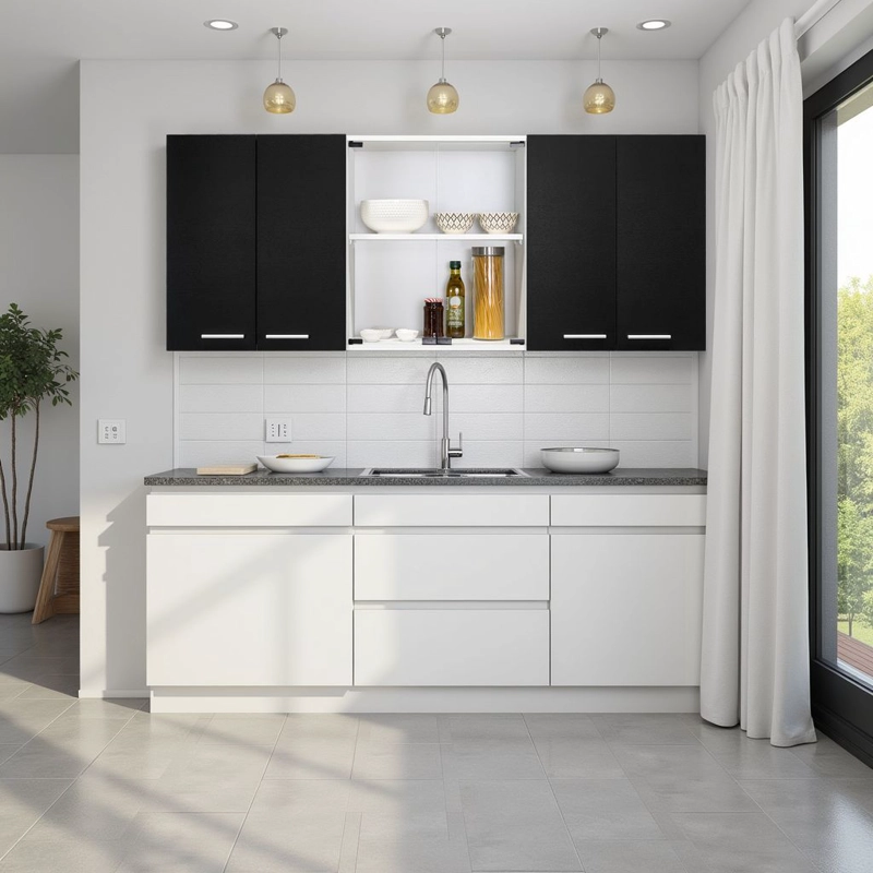 MUEBLE DE COCINA MURAL 150X60X31,5 CM WENGUE Y BLANCO 6 PUERTAS - 6