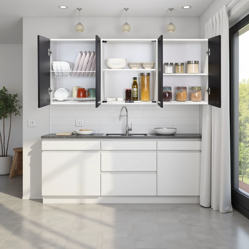 MUEBLE DE COCINA MURAL 150X60X31,5 CM WENGUE Y BLANCO 6 PUERTAS - 7