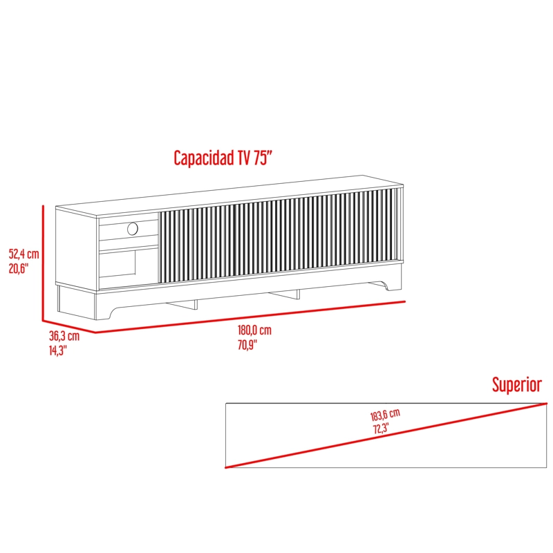 RACK TV75' 1 PUERTA SMITH 52,4X180X36,3 CM NOGAL Y ROBLE - 8