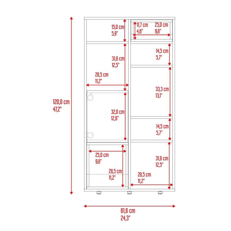 BIBLIOTECA 1 PUERTA MOMI 120X61,6X30 CM BARDOLINO Y BLANCO - 11