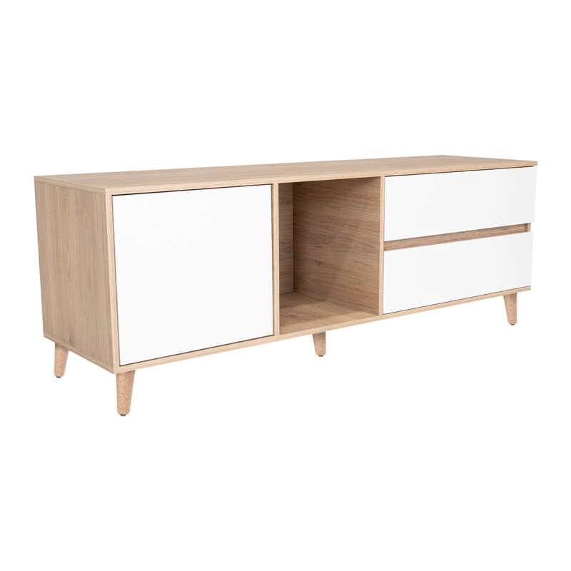 RACK TV60' 1 PUERTA 2 CAJONES ACACIA  58,4X158,4X45,6 CM ROVERE Y BLANCO - 1