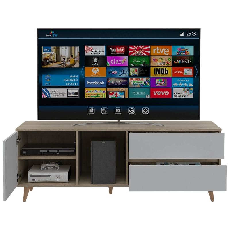 RACK TV60' 1 PUERTA 2 CAJONES ACACIA  58,4X158,4X45,6 CM ROVERE Y BLANCO - 6