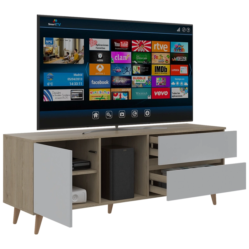 RACK TV60' 1 PUERTA 2 CAJONES ACACIA  58,4X158,4X45,6 CM ROVERE Y BLANCO - 7