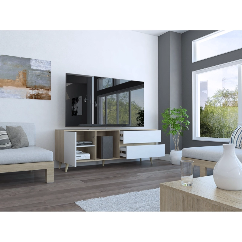 RACK TV60' 1 PUERTA 2 CAJONES ACACIA  58,4X158,4X45,6 CM ROVERE Y BLANCO - 8