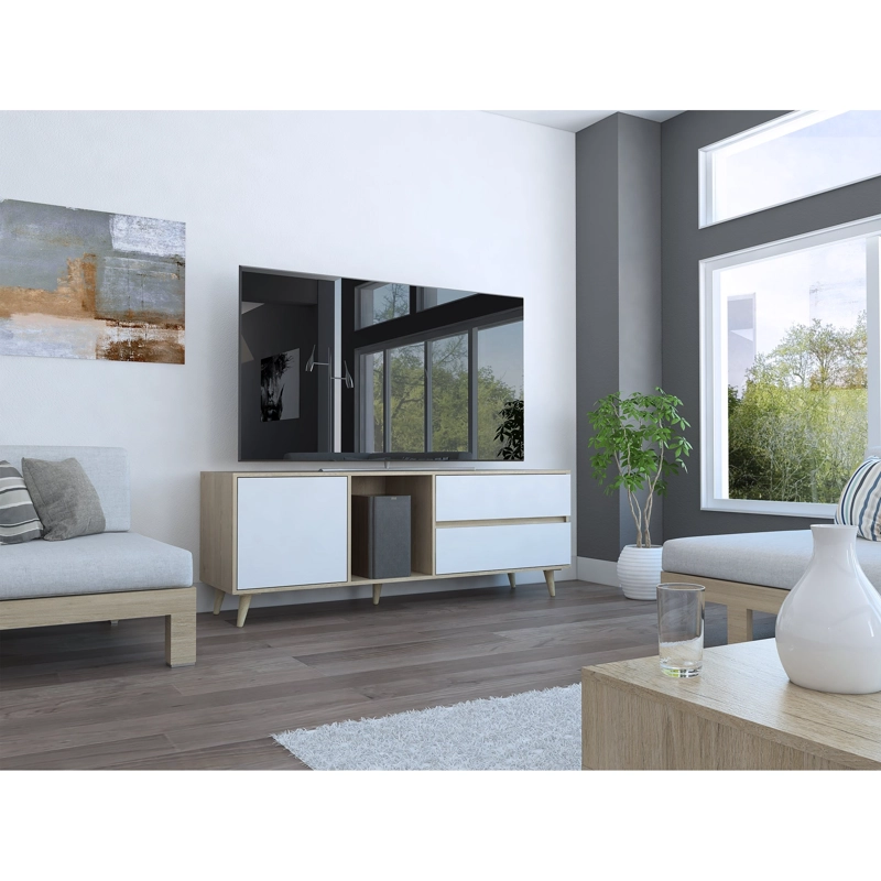 RACK TV60' 1 PUERTA 2 CAJONES ACACIA  58,4X158,4X45,6 CM ROVERE Y BLANCO - 9