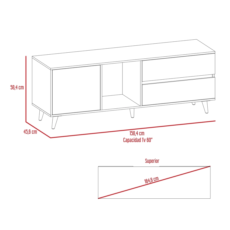 RACK TV60' 1 PUERTA 2 CAJONES ACACIA  58,4X158,4X45,6 CM ROVERE Y BLANCO - 10