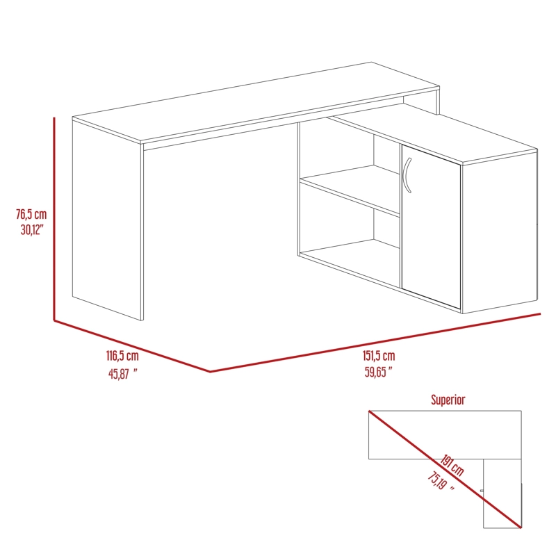 ESCRITORIO EN L 1 PUERTA AXIS 76,5X151,5X116,5 CM MILAN - 7