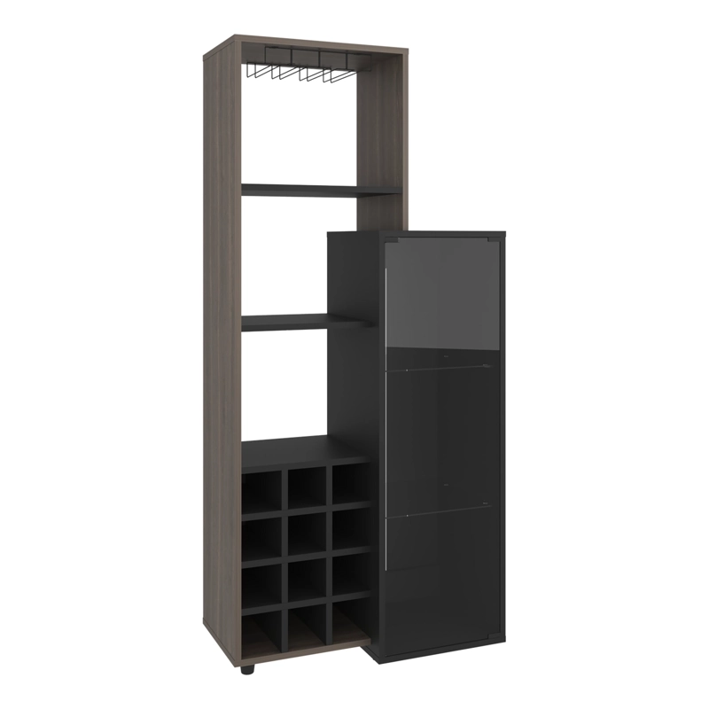 BAR 12 BOTELLEROS Y PORTACOPAS 1 PUERTA DE VIDRIO OZZY 175X80,9X41,3 CM WENGUE Y MILAN - 1