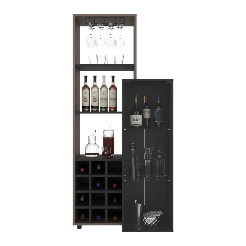 BAR 12 BOTELLEROS Y PORTACOPAS 1 PUERTA DE VIDRIO OZZY 175X80,9X41,3 CM WENGUE Y MILAN - 2