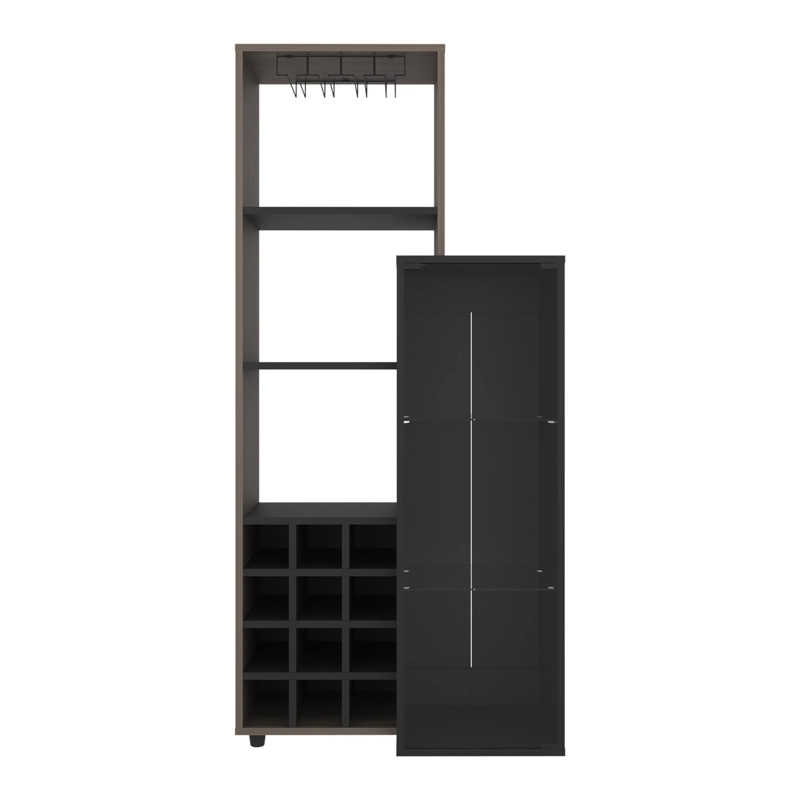 BAR 12 BOTELLEROS Y PORTACOPAS 1 PUERTA DE VIDRIO OZZY 175X80,9X41,3 CM WENGUE Y MILAN - 3