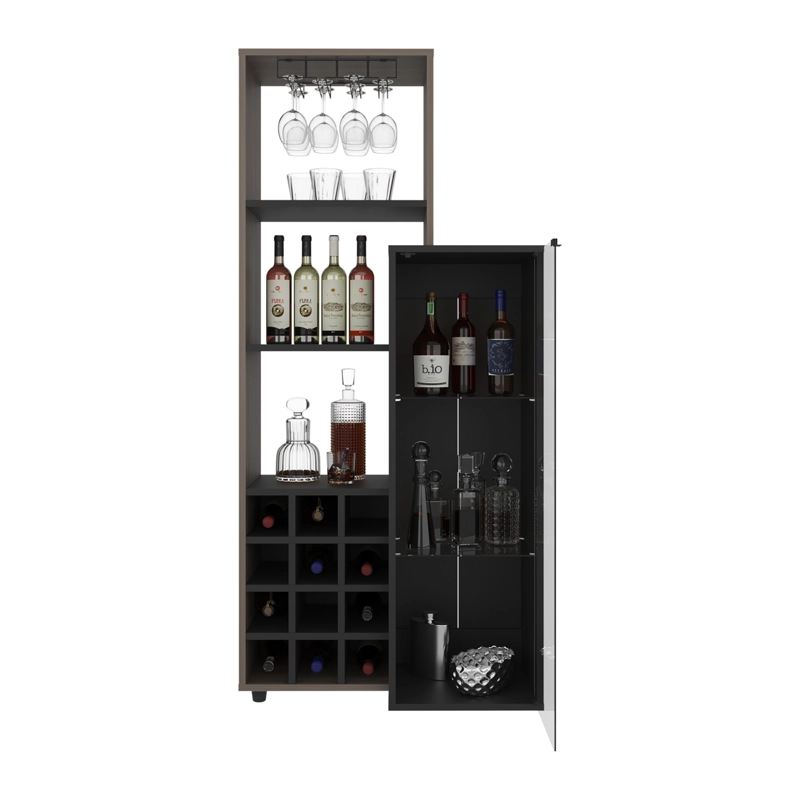 BAR 12 BOTELLEROS Y PORTACOPAS 1 PUERTA DE VIDRIO OZZY 175X80,9X41,3 CM WENGUE Y MILAN - 4