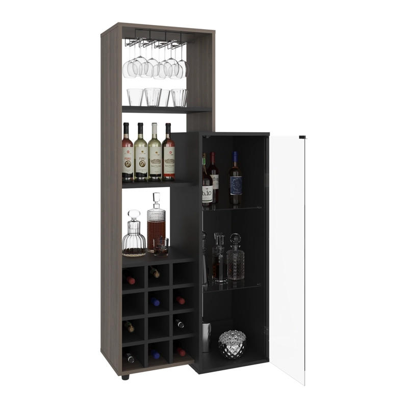 BAR 12 BOTELLEROS Y PORTACOPAS 1 PUERTA DE VIDRIO OZZY 175X80,9X41,3 CM WENGUE Y MILAN - 5