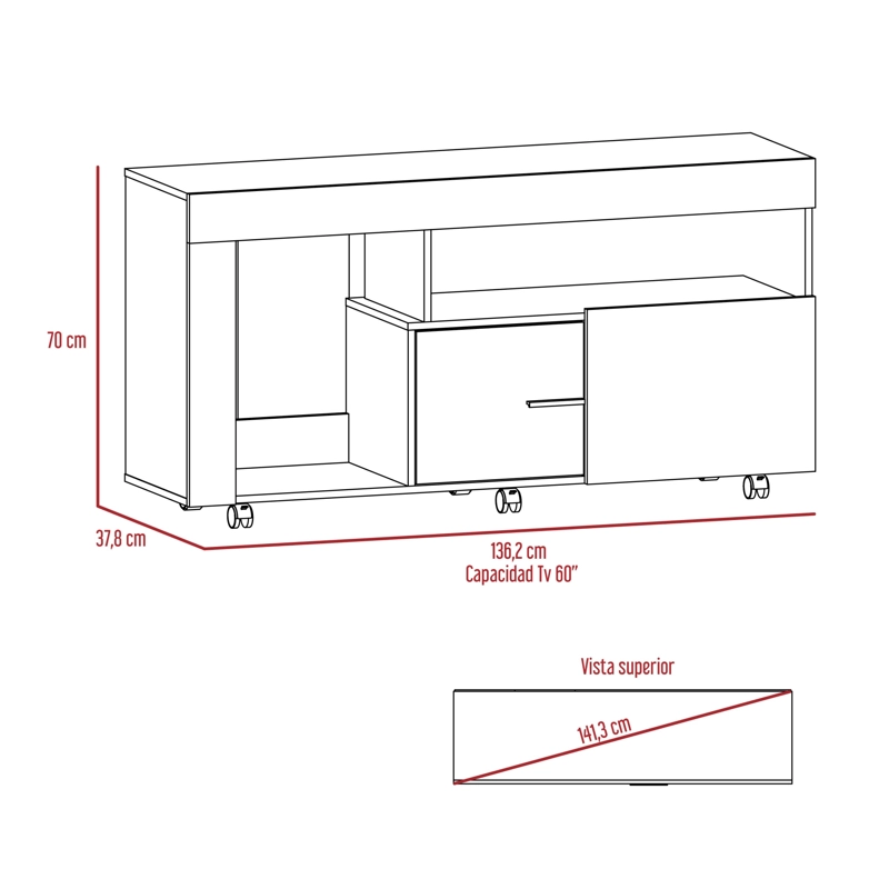RACK TV60' 2 PUERTAS TOLON 70,0X136,2X37,8 CM MILAN - 7