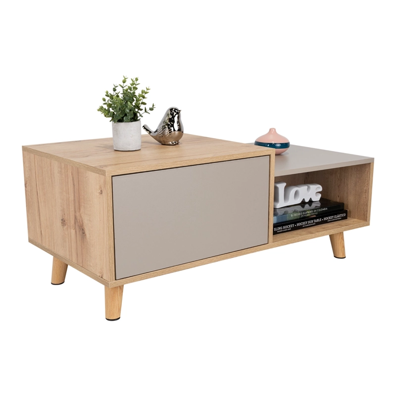 MESA DE CENTRO 2 PUERTAS BORA 41,6X100X50 CM DUNA Y TAUPE - 3