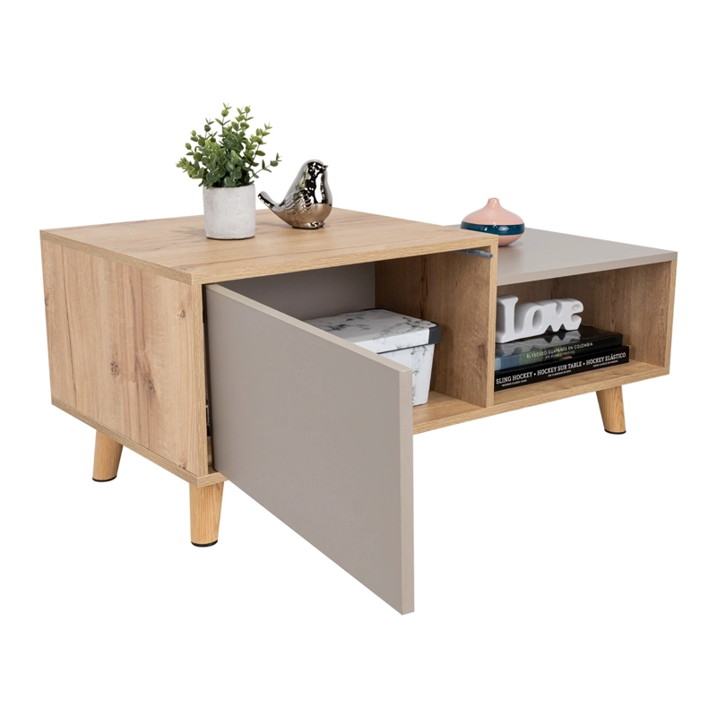 MESA DE CENTRO 2 PUERTAS BORA 41,6X100X50 CM DUNA Y TAUPE - 4