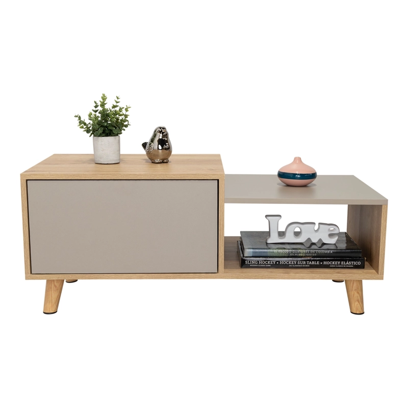 MESA DE CENTRO 2 PUERTAS BORA 41,6X100X50 CM DUNA Y TAUPE - 6