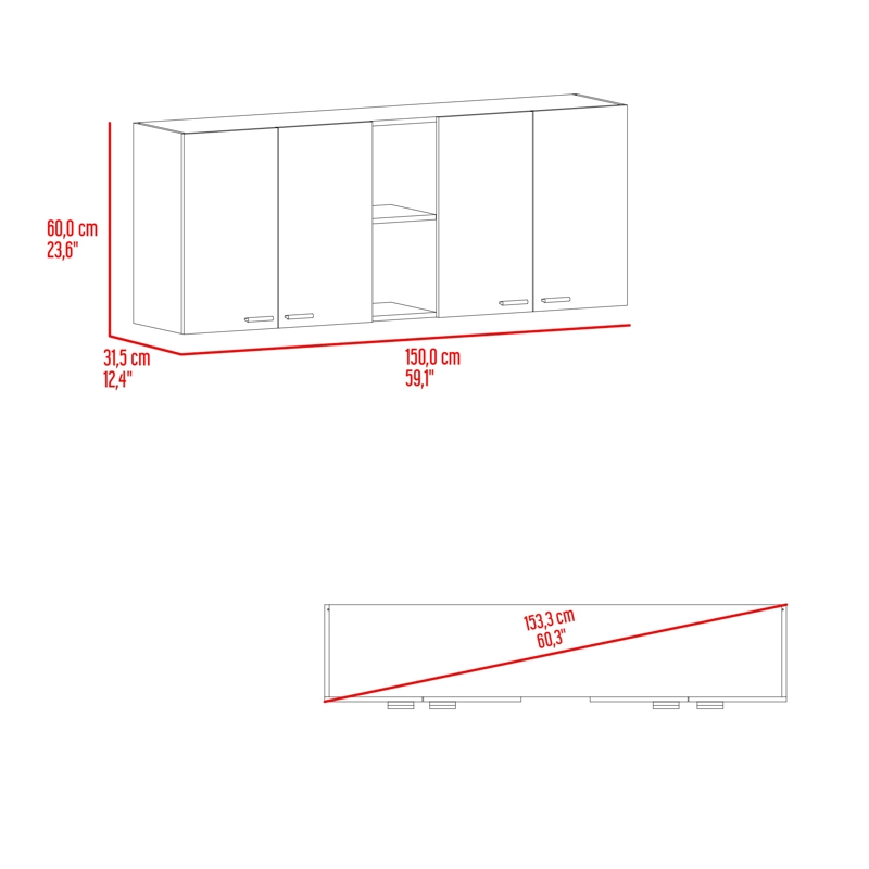 MUEBLE SUPERIOR DE COCINA PORTOFINO 60X150X31,5 CM WENGUE - 7