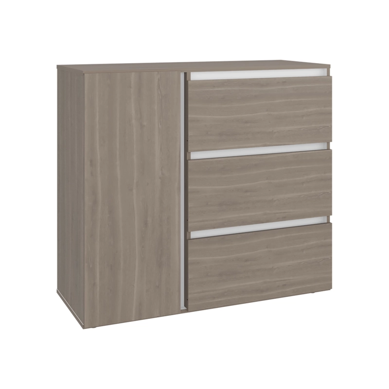 COMODA 1 PUERTA 3 CAJONES NIZA 91X100X41,8 CM AVELLANA Y BLANCO - 1