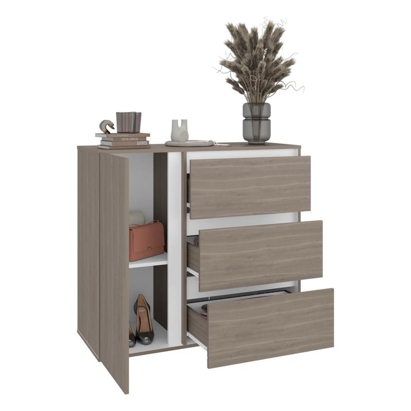 COMODA 1 PUERTA 3 CAJONES NIZA 91X100X41,8 CM AVELLANA Y BLANCO - 2