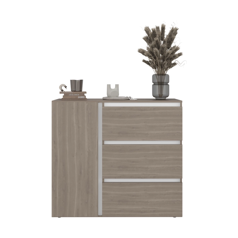 COMODA 1 PUERTA 3 CAJONES NIZA 91X100X41,8 CM AVELLANA Y BLANCO - 4