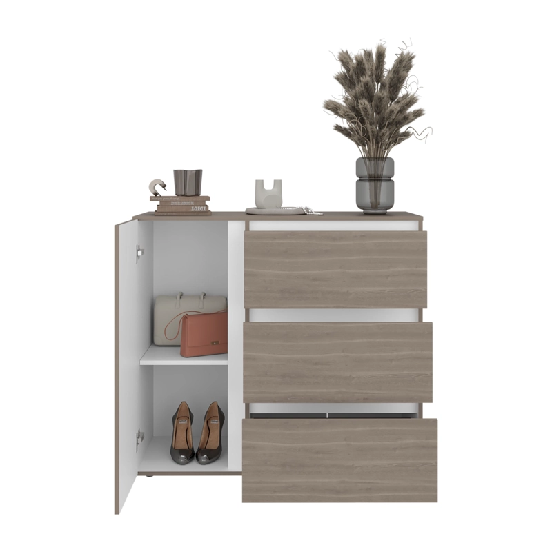 COMODA 1 PUERTA 3 CAJONES NIZA 91X100X41,8 CM AVELLANA Y BLANCO - 5