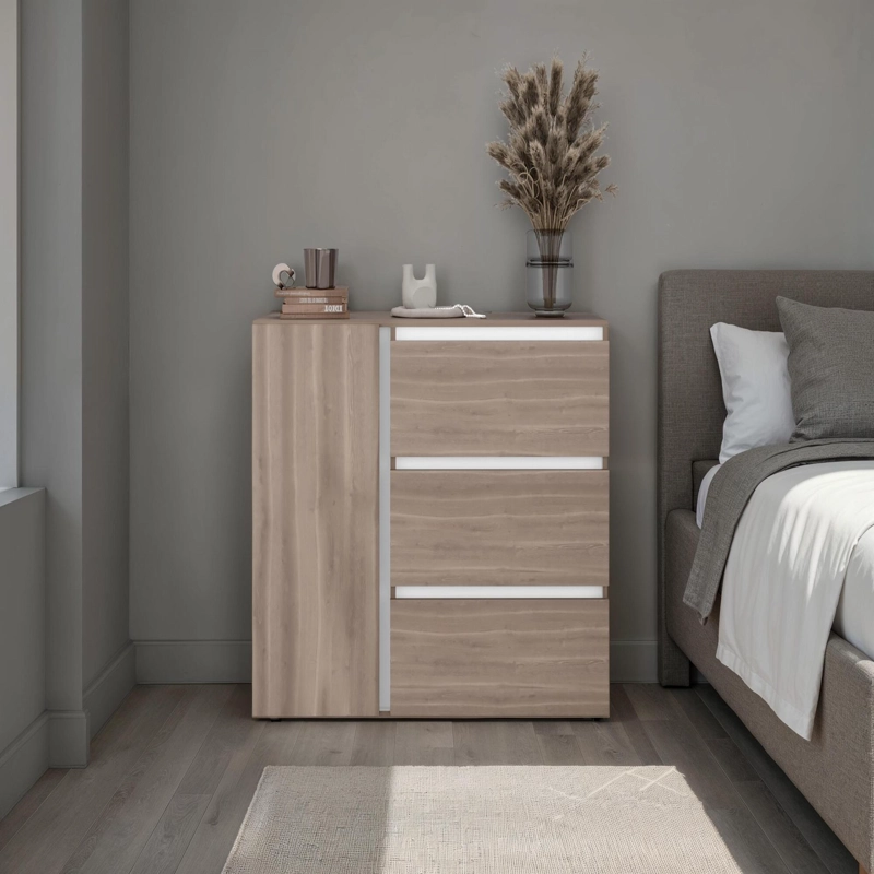 COMODA 1 PUERTA 3 CAJONES NIZA 91X100X41,8 CM AVELLANA Y BLANCO - 6