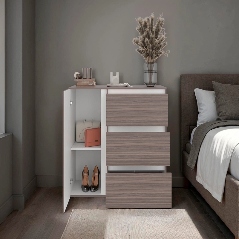 COMODA 1 PUERTA 3 CAJONES NIZA 91X100X41,8 CM AVELLANA Y BLANCO - 6