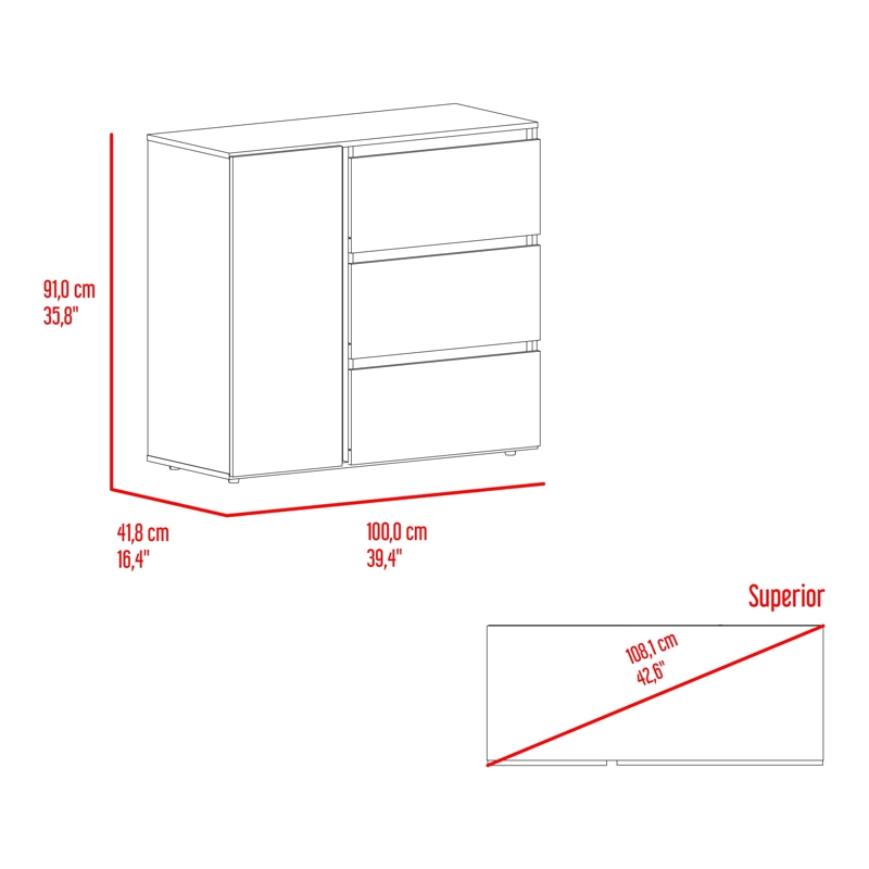 COMODA 1 PUERTA 3 CAJONES NIZA 91X100X41,8 CM AVELLANA Y BLANCO - 8