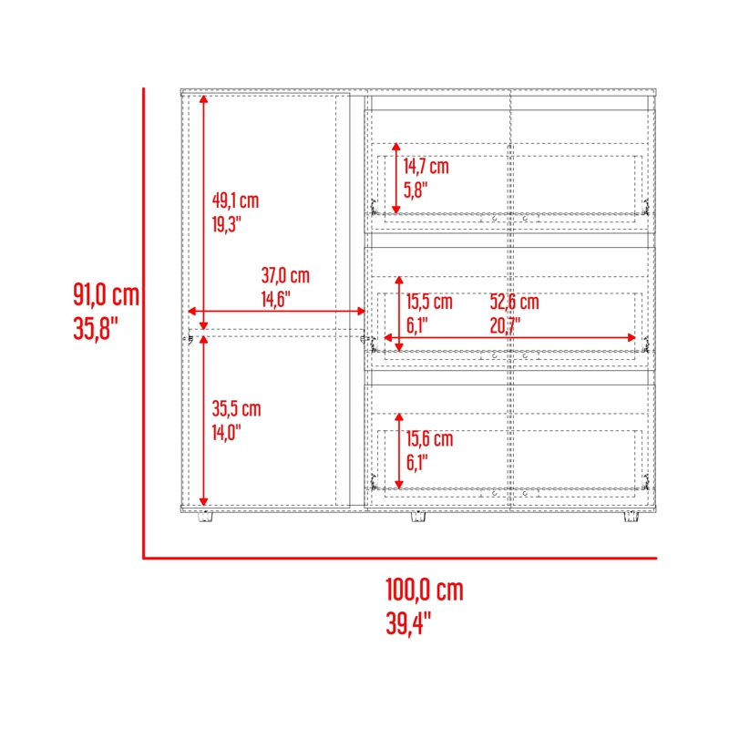 COMODA 1 PUERTA 3 CAJONES NIZA 91X100X41,8 CM AVELLANA Y BLANCO - 9