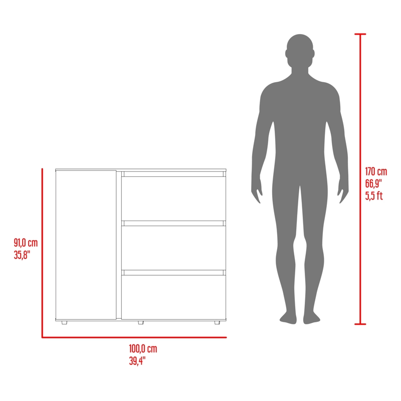 COMODA 1 PUERTA 3 CAJONES NIZA 91X100X41,8 CM AVELLANA Y BLANCO - 10