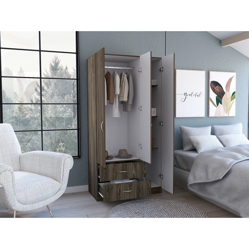 CLOSET 3 PUERTAS 2 CAJONES AUSTRAL 180X90X47 CM MILAN Y BLANCO - 6
