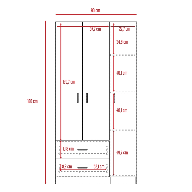 CLOSET 3 PUERTAS 2 CAJONES AUSTRAL 180X90X47 CM MILAN Y BLANCO - 8