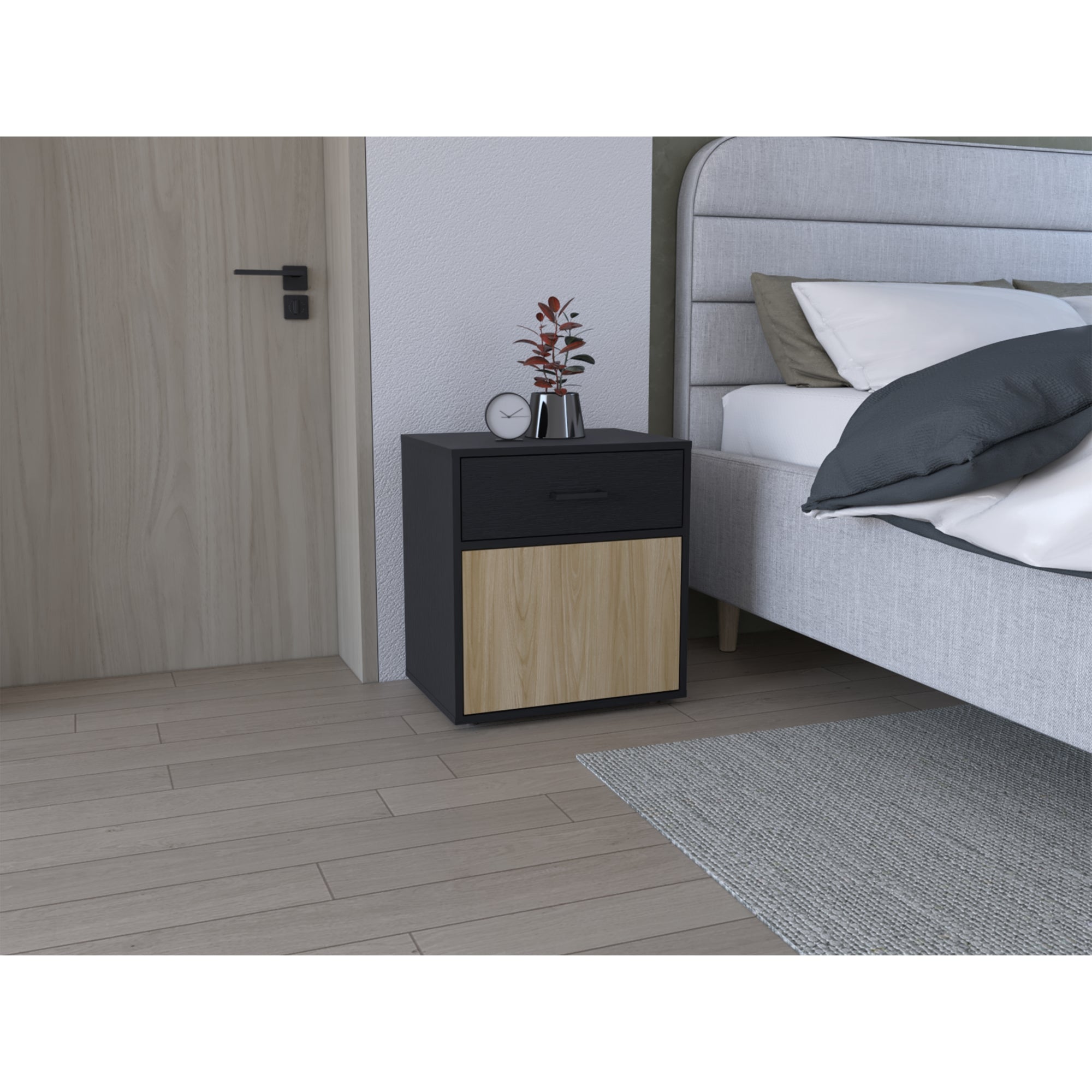 VELADOR 1 PUERTA 1 CAJON GRAYSON 55X50X37,6 CM WENGUE Y FRESNO - 8