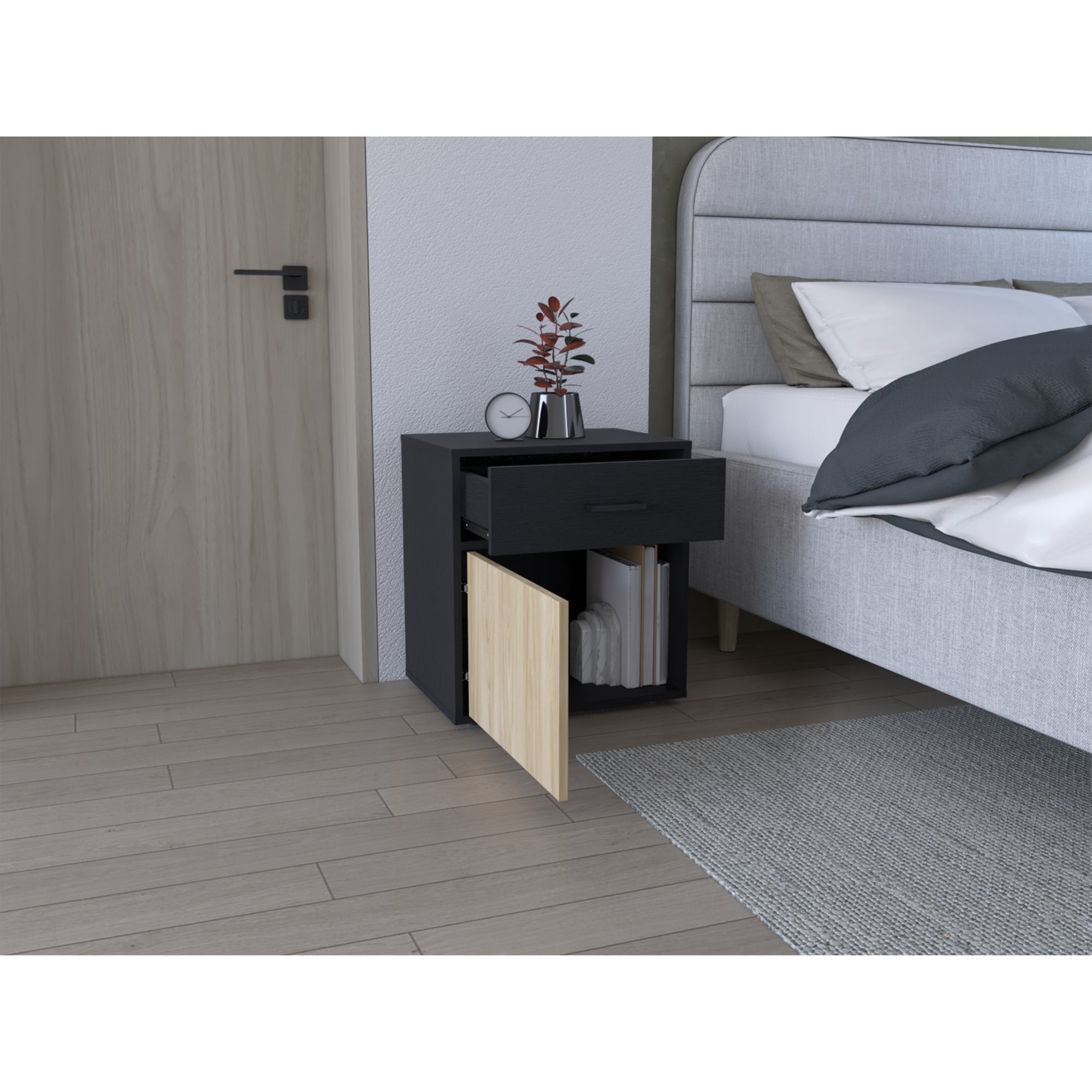 VELADOR 1 PUERTA 1 CAJON GRAYSON 55X50X37,6 CM WENGUE Y FRESNO - 9