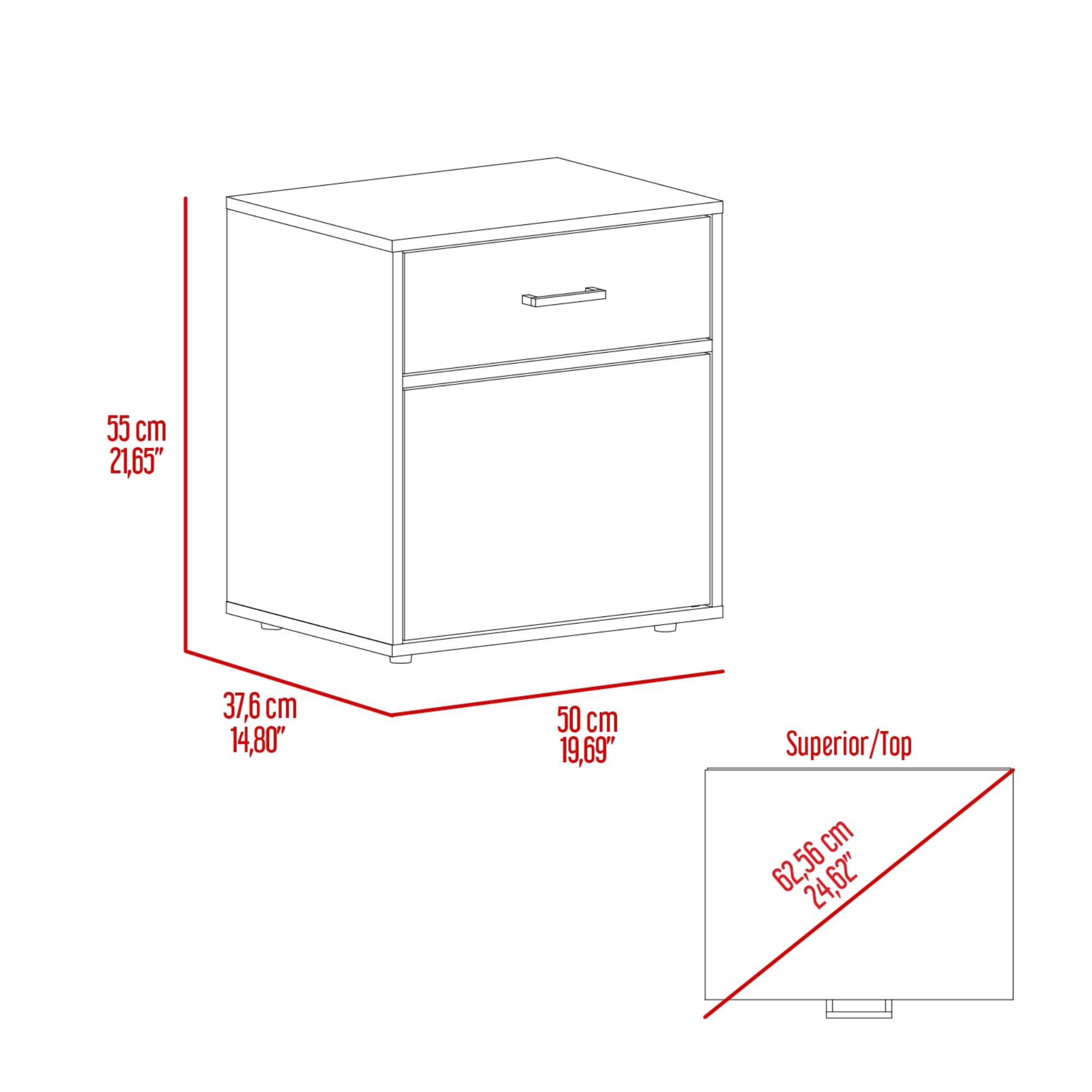 VELADOR 1 PUERTA 1 CAJON GRAYSON 55X50X37,6 CM WENGUE Y FRESNO - 10