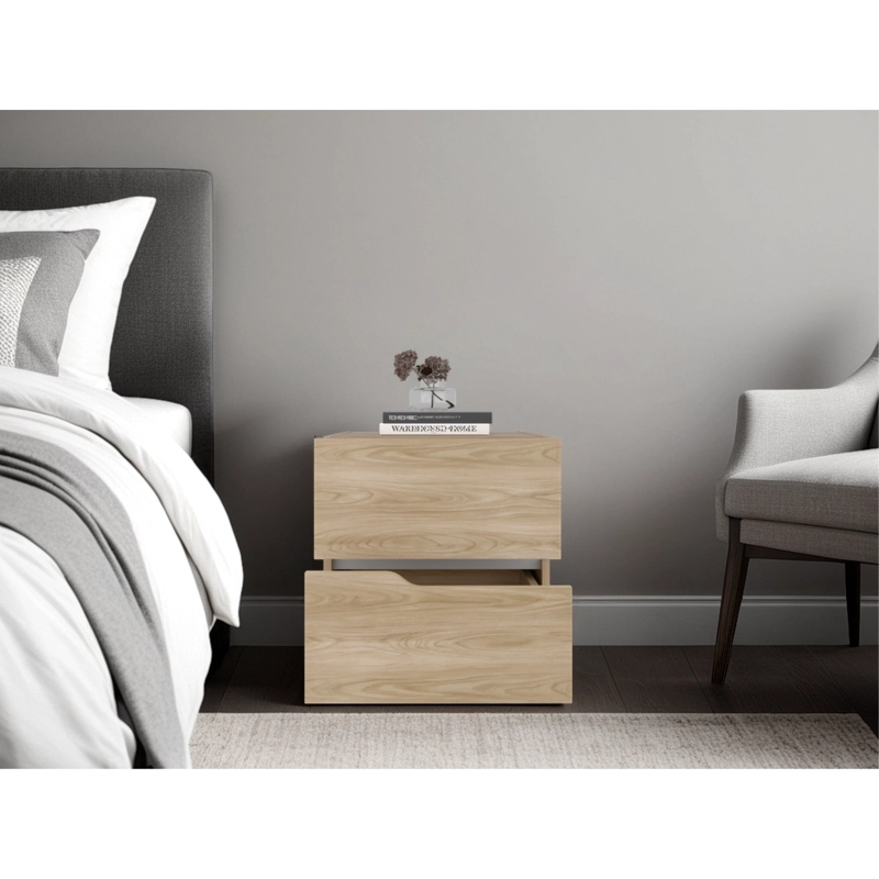 VELADOR 2 CAJONES BONNIE 50X45X40 CM FRESNO Y BLANCO - 7