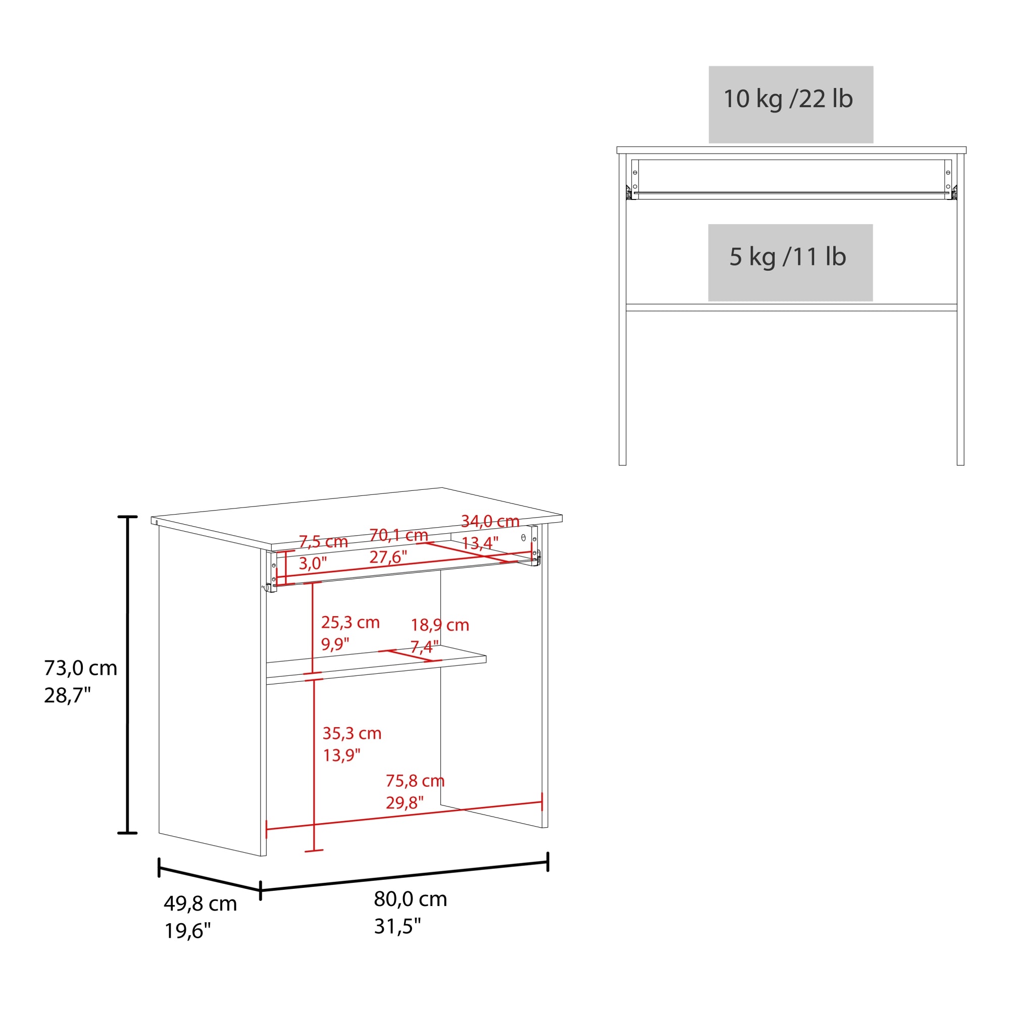 ESCRITORIO RECTO 1 CAJON OFFICE 73X80X49,8 CM CARTAGENA - 7